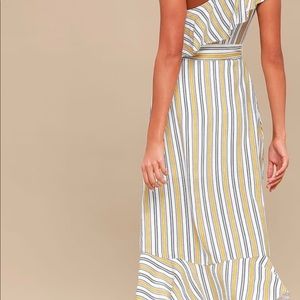 HIGH TIDE YELLOW STRIPED ONE SHOULDER MIDI DRESS